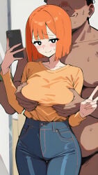 1boy 1girls 2d ai_generated asian asian_female bangs big_breasts bob_cut breasts cheating cheating_wife dark-skinned_male dark_skin ginger ginger_female ginger_hair interracial japanese_female light-skinned_female light_skin long_bangs mature mature_female mcdonald's milf mom_(japanese_mcdonald's_commercial) netorare ntr orange_hair pixiv png redhead redhead_female redhead_milf short_hair yoru_mac ugly_man ugly_bastard ugly inminent_sex