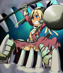 blood censored clothing etrian_odyssey flat_chest phalanx tagme