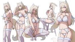 dayyo_(daydarion/day-chan) fuwawa_abyssgard 1girls multiple_poses light-skinned_female light_skin female_only female solo hololive fuwamoco hololive_english hololive_english_-advent- animal_ears blonde_hair pink_eyes stool bra white_bra white_lingerie lingerie lingerie_only belly_button huge_breasts breasts white_background simple_background tail dog_girl dog_ears dog_tail garter_straps garter_belt virtual_youtuber oerba_yun_fang