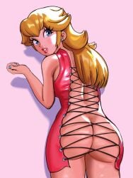 1girls ass ass_crack ass_focus ass_out backless_dress backless_outfit bare_ass blonde blonde_female blonde_hair butt butt_crack butt_focus clothed clothed_female dat_ass dat_butt dress female female_only mario_(series) nail_polish nintendo painted_fingernails painted_nails princess_peach revealing_clothes skimpy_clothes solo sunbeam_(artist) super_mario_bros.
