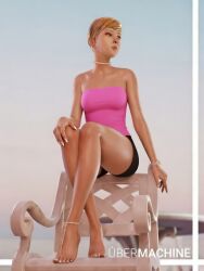 1girls 3d ai_assisted ankle_bracelet areolae barefoot black_shorts blonde_hair breasts casual feet female female_only full_color human life_is_strange looking_away necklace nipples no_penetration nude nude_female pink_top pink_topwear pinup public ring short_hair sitting solo solo_female strapless_bra strapless_top teenager ubermachineworks victoria_chase watch