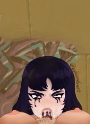 1futa 1girls against_wall angry angry_expression animal_genitalia black_eyes black_hair blowjob blowjob_face breasts bush crying crying_with_eyes_open cum cum_in_mouth cum_inside cum_on_face cum_on_penis cum_through_nose deadlock deepthroat earrings ejaculation erection eyes_rolling_back fellatio furry furry_balls futanari knot knotted_penis lips looking_at_viewer mascara_running mascara_tears mina_(deadlock) naked naked_female naked_futa nipples on_knees oral_knotting penis pierced_nipples pubic_hair red_eyes short_hair silver_(deadlock) ukim6art uncensored