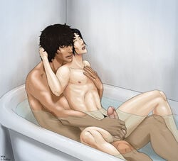 2boys bath bathtub bleach dark-skinned_male dark_skin handjob imlikat interracial male male_only reach_around shared_bathing uncensored uryu_ishida yaoi yasutora_sado