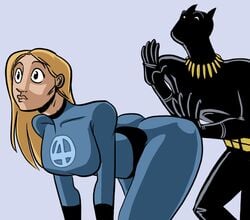 1boy 1girls animated bent_over black_panther_(marvel) black_panther_(series) fantastic_four female human human_only interracial invisible_woman loki-667 male marvel spanking straight sue_storm t'challa