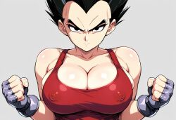 1girls ai_generated big_breasts black_eyes black_eyes_female black_hair black_hair_female breasts clenched_hand crossgender dragon_ball dragon_ball_gt eyelashes female female_focus female_only female_vegeta fingerless_gloves fists_clenched genderbend genderbent genderswap genderswap_(mtf) huge_breasts illustrious_(stable_diffusion) looking_at_viewer mtf_crossgender nipple_outline nipples_visible_through_clothing no_bra no_bra_under_clothes rule_63 saiyan saiyan_female self_upload serious serious_look shonen_jump shounen_jump sideboob solo solo_female solo_focus spiked_hair spiky_hair tagme tanktop toei_animation vegeta weekly_shonen_jump weekly_shounen_jump
