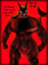 anthro aquatic baki battle_damage biceps big_breasts big_bulge big_muscles big_penis blonde_hair blood bodily_fluids breasts bulge clothing damaged dialogue evil_grin fish genitals gynomorph hair hi_res huge_breasts huge_bulge huge_muscles huge_penis hyper hyper_muscles intersex latex latex_clothing latex_skinsuit long_tail looking_at_viewer m4n muscular muscular_anthro muscular_intersex penis ponytail shark sharp_teeth skinsuit smile smiling_at_viewer solo tail talking_to_viewer teeth tight_clothing torn_clothing wide_stance