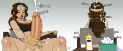 1futa 1girl 2koma aeolus06 applying_lotion arm_rest black_sports_bra bottomless brown_skin chair closed_eyes cum cum_on_body cum_on_bystander cum_on_hair cum_on_self dark-skinned_futa ejaculation embroidery erection fapping feet_out_of_frame freckles futanari gold_earrings gold_hoop_earrings hoop_earrings leaning_back lotion lotion_bottle low_ponytail magazine masturbation moan moaning multiple_views on_chair open_mouth orgasm penis penis_focus plap projectile_cum public_masturbation rachel_(eachminister) red_lips shiny_skin sitting sound_effects sports_bra spread_legs table tan tan_body tan_skin testicles tissue_box traditional_clothes visor_cap waiting_room