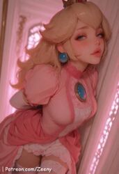 1girls ahe_gao ai_generated big_ass big_breasts blonde_hair blue_eyes breasts earrings female female_focus female_on_cloth heart heart_symbol hi_res inside jewelry light-skinned_female light-skinned_male light_skin long_hair looking_at_viewer male male/female mammal mario_(series) mario_bros medium_breasts nintendo open_mouth penetration princess princess_peach pussy reverse_cowgirl_position royalty sex spread_legs standing straight sweatdrop text tongue_out uncensored watermark zeeneee