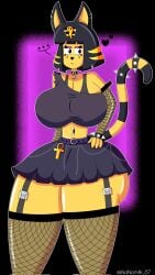 ankha_(animal_crossing) ankha anthro bangs black_hair yellow_body yellow_fur furry female female_only ass legwear big_breasts big_ass big_butt thick thick_thighs thick_legs thick_ass simple_background twitter_username tatokam_5 tail black_eyeliner black_makeup makeup eyelids waist slim_waist hand_on_hip hips wide_hips ass_bigger_than_head no_visible_genitalia cat_ears cat_tail catgirl fishnets skirt black_clothing long_tail looking_away choker bare_shoulder bra piercing navel navel_piercing chains earrings feline feline_humanoid belt belt_buckle armwear fishnet_clothing fishnet_legwear fishnet_armwear bracelet goth goth_girl neutral_expression snake_ornament alternate_version_available alternate_version_at_source