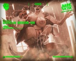 3d_(artwork) abdominal_bulge ahegao angry anthro areola balls belly big_areola big_balls big_breasts big_nipples big_penis bodily_fluids breasts claws clitoris cum cum_inside cum_splatter daddyclaw_(vulgarvictor) darkskye_(artist) deathclaw digital_media_(artwork) dominant dominant_male duo ejaculation english_text erection fallout fangs fangs_bared female genital_fluids genitals hi_res horn hud looking_pleasured male male/female male_penetrating microsoft mommyclaw_(vulgarvictor) muscular muscular_male nipples nude open_mouth orgasm penetration penile penile_penetration penis reptile reverse_stand_and_carry_position saggy_balls saliva saliva_string scales scalie sex sharp_teeth squish standing standing_sex submissive submissive_female tail teeth text thick_thighs tongue tongue_out vaginal vulva