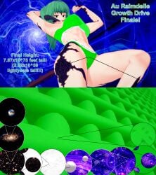 1girls 3d abs au_ra au_raimdelle black_scales body_growth body_growth_(enlargement) bra breasts english_text female female_focus final_fantasy final_fantasy_xiv flexing_bicep galaxy giantess green_eyes green_hair growth growth_drive horns hyper_giantess koikatsu multiverse muscular muscular_female oc original_character panties planet solo solo_female space sports_bikini tail text thighs universe xavierhuge zoom_in