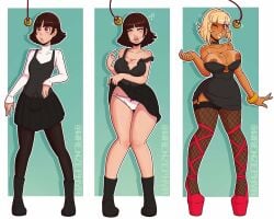 ass ass_expansion before_and_after bimbofication blonde_hair breast_expansion breast_growth breast_growth_(enlargement) breasts breasts_out brown_hair cleavage dark_skin dress_lift eye_roll eyes_rolling_back female fishnets gal garter_straps gyaru gyaru_gal gyarufication gyarufied heart-shaped_pupils hi_res high_heels hypnosis large_ass large_breasts lip_expansion looking_at_viewer makoto_niijima panties pendulum persona persona_5 platform_heels red_eyes sequence thick_lips thick_thighs thigh_expansion transformation transformation_sequence wide_hips wink wrenzephyr2