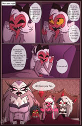 4girls bed bedroom comic couch gatojack3 gattomultiversal goetia hellhound helluva_boss imp loona_(helluva_boss) male millie_(helluva_boss) moxxie_(helluva_boss) my_life_with_moxxie_(comic) page_31 pajamas stella_(helluva_boss) succubi verosika_mayday_(helluva_boss) vivziepop