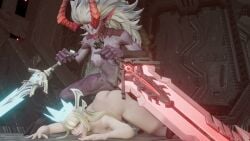 3d animated animation athletic_female futanari human lesbian_sex magik_(darkchylde) magik_(eldritch_armor) magik_(illyana_rasputin) magik_(marvel_rivals) marvel marvel_rivals monster_girl no_sound ohkayp selfcest tagme video yuri