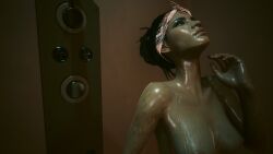 1girls 3d 3d_(artwork) 3dcg bare_shoulders brown-haired_female character_request cleavage collarbone cyberpunk_(series) cyberpunk_2077 dark-skinned_female edited_screencap erect_nipples female female_only femsub filtered game_cg julietta_(artist) large_breasts panam_palmer short-haired_female showering source_request standing tagme tattoos unbothered wet_body wet_female wet_skin