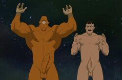 famousfox13 male male_only gay bara allen_the_alien omni-man nolan_grayson invincible invincible_(tv_series) orange_body cyclops daddy dilf moustache penis dick cock big_penis erection boner