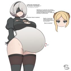 2girls belly big_breasts blindfold breasts clothing english_text female hairband huge_belly light-skinned_female light_skin nier nier:_automata novastar pregnant pregnant_belly pregnant_female short_hair super_belly text thigh_highs white_hair yorha_2b yorha_commander