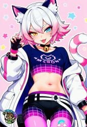 ai_art ai_assisted ai_generated ass ass_focus cameltoe cat_ears cat_girl catgirl catrin_glitch_(fortnite) cute_face fortnite fortnite:_battle_royale girl heterochromia huge_ass mixxiru navel short_hair shorts tail white_hair