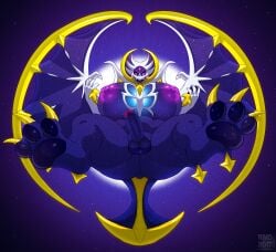 1girls anthro areola ass avoid_posting balls bat big_breasts breasts claws edit edited erection feet futa_only futanari huge_breasts legendary_pokemon lunala mammal membranous_wings nazuu-m0nster nintendo nude open_mouth paws penis pokemon pokemon_sm presenting purple_body simple_background smile solo text thick_thighs third-party_edit video_games wide_hips wings