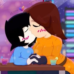 1boy 1girls angelonce black_hair blush blushing brown_hair canon_couple canon_x_oc couple couple_(romantic) dating drink drinking_glass drool drooling holding_hands husband_and_wife kiss kissing mii mii_gunner mii_gunner_(smash_4) night nsfwed22 remastered romantic romantic_couple saliva saliva_trail self_insert sona super_smash_bros. super_smash_bros._for_nintendo_3ds_and_wii_u table tomodachi_life tomodachi_life:_living_the_dream wholesome wife_and_husband window
