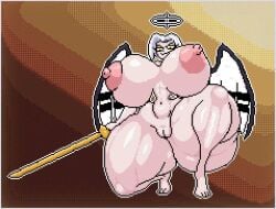 1girls 2d 2d_animation alternate_version_available animated areolae ass barefoot big_breasts breasts completely_nude completely_nude_female female female_only full_body halo hazbin_hotel huge_ass long_hair looking_at_viewer lute_(hazbin_hotel) naked naked_female nipples nude nude_female pussy smile solo solo_female squatting sword tagme the_inclined_trunk video voluptuous voluptuous_female white_hair wings