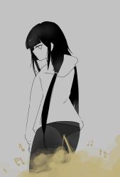 1girls black_hair fart fart_cloud fart_fetish farting from_behind_position grey_eyes monochrome musical_note osage-chan tagme tagme_(artist) twintails