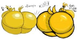 collaboration toy_chica_(fnaf) fnaf scottgames female robot robot_girl chicken chicken_girl animatronic animatronic_female yellow yellow_skin phasianid five_nights_at_freddy's_2 five_nights_at_freddy's beakless apenasumtoddyn mrkinettle big_breasts big_ass two_art_styles two_artists hyper_breasts hyper_ass back back_view shaking_ass
