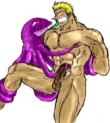 1boy abs anal anal_sex artist_request biceps blonde_hair blue_eyes final_fantasy final_fantasy_vi forced_yaoi legs_held_open male male_nipples male_only monster monster_on_male muscles nipple_tweak pecs penis precum rape restrained sabin_rene_figaro tentacle tentacle_on_male tentaclejob testicles ultros yaoi