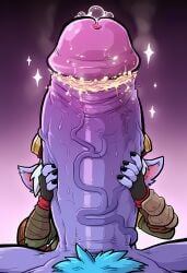 1boy 1girl absurdly_large_cock ai_generated alistar black_gloves black_nails bustybunz colored_skin fingerless_gloves fingernails futa_with_female futanari gigantic_penis gloves goggles goggles_on_head gradient_background handjob hetero huge_penis hyper_penis imminent_fellatio impossible_fit large_penis male_pubic_hair nail_polish penis pointy_ears pov precum pubic_hair smegma solo_focus steam tagme testicles tristana uncensored veins veiny_penis white_hair yordle