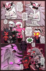 4girls alternate_version big_breasts breasts_out comic completely_nude covering_breasts covering_crotch duplicate gattomultiversal goetia hellhound helluva_boss imp loona_(helluva_boss) millie_(helluva_boss) my_life_with_moxxie_(comic) nude page_28 stella_(helluva_boss) succubi tits_out topless topless_female torn_clothes verosika_mayday_(helluva_boss) vivziepop yelling
