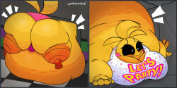 animatronic animatronic_female beakless big_belly chicken chicken_girl fat fat_female female five_nights_at_freddy's five_nights_at_freddy's_2 fnaf obese obese_female overweight overweight_female phasianid robot robot_girl scottgames solo stuck stuck_in_vent toy_chica_(fnaf) uponthebunkbed yellow yellow_skin