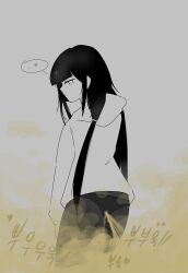 1girls black_hair fart fart_cloud fart_fetish farting from_behind_position grey_eyes heart_symbol inabakumori monochrome musical_note mv_character osage-chan relief solo tagme tagme_(artist) twintails