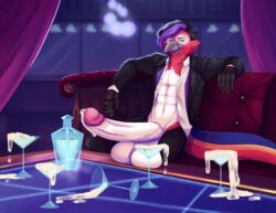 abs absurd_res anthro ara_(genus) avian balls big_balls big_penis bird bodily_fluids classy clothing cum cum_play dragon genital_fluids genitals hi_res hybrid macaw male male_only muscular neotropical_parrot parrot penis scarlet_macaw shine_(character) shine_(ownfanatic60) solo tobiasmedeiros_(artist) true_parrot