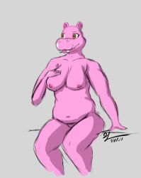 anthro breasts continente female female/female furry hi_res hippopotamid mammal nude overweight pink popota sketch solo