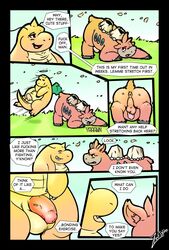 anus balls camerupt comic dialogue dragonite duo english_text erection flaccid genitals halo hi_res male male/male nintendo penis pokémon_(species) pokemon pokemon_(species) profanity text video_games zestibone