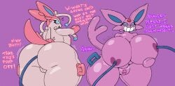 air_pump ambiguous_gender anthro aujko bean_mouth big_breasts big_butt breast_expansion breast_grab breasts butt butt_expansion duo eeveelution espeon expansion generation_2_pokemon generation_6_pokemon hand_on_breast handles_on_body handles_on_hips heart_symbol hi_res highlights_(coloring) holding_breast huge_breasts huge_butt inflatable inflation intersex living_pool_toy looking_pleasured nintendo null_bulge perineum pink_ears pink_tail pokemon pokemon_(species) pool_toy purple_background purple_body purple_ears purple_tail seam_(sewing) simple_background struggling sylveon tail text thick_thighs white_body wide_hips