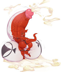 anthro ass balls bandai_namco big_balls big_butt big_penis bodily_fluids cum digimon digimon_(species) ejaculation erection fatfoxlower genital_fluids genitals glans guilmon hi_res huge_balls huge_butt huge_cock hyper hyper_balls hyper_butt hyper_genitalia hyper_penis male male_only orgasm penis simple_background solo story story_in_description white_background