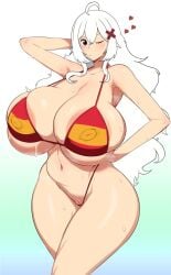1girls 2d armpits big_breasts bikini bikini_bottom cham22 edit edited erispheria female female_focus hair_ornament posing red_eyes spain suggestive_look suggestive_pose thick_legs twitch virtual_youtuber voluptuous voluptuous_female vtuber white_hair wide_hips youtube youtube_hispanic