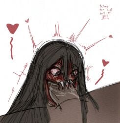 1boy 1boy1girl 1girl 1girls analog_horror anonymous_male aroused aroused_face aroused_female artgirlz black_hair blood_drip blood_on_face blood_stain blowjob blowjob_face brown_body brown_male cock_in_mouth creature deepthroat hair hair_between_eyes horny horny_female horror horror_(theme) i_heard_it_too ibispaint ibispaint_(artwork) ibispaintx long_hair male male/female male_penetrating_female monster monster_girl penis penis_in_mouth red_eyes sexy straight straight_sex text throat_fuck unknown_male