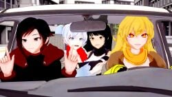 4girls blake_belladonna driving fire_in_eyes not_porn perfect_idiot ruby_rose rwby scared scared_female sfw team_rwby truck vibing weiss_schnee yang_xiao_long