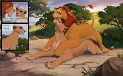 2026 claws comic countershade_torso countershading digital_drawing_(artwork) digital_media_(artwork) disney duo english_text feet felid female female_penetrated feral feral_on_feral feral_penetrated feral_penetrating feral_penetrating_feral fur hi_res lion lying male male/female male_penetrating male_penetrating_female mammal mufasa on_front outside pantherine penetration reallynxgirl sex smle standing tail teeth text the_lion_king toes tongue yellow_sclera