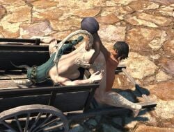 1girls 2boys au_ra final_fantasy_xiv gpose_(ffxiv) helping lalafell muscular_female public_sex questionable_consent rape tagme unconscious