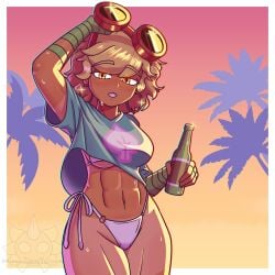 abs anthro big_breasts bruhmynameisdylan electronic_arts female fit fit_female flora_fauna glowing_eyes goggles gta_vi_cover_girl hourglass_figure human plant plant_girl plantie plants_vs_zombies plants_vs_zombies:_heroes popcap_games solar_flare_(pvz) sunflower_(pvz) sweat tan_body tanline tomboy video_game_character