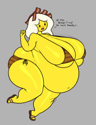 1girls adventure_time bacon bbw belly bikini bikini_bottom bikini_top blush blushing blushing_female breakfast_princess breasts breasts_bigger_than_head chubby chubby_female english english_text fat fat_female fat_fetish female food food_creature forsakun huge_belly huge_breasts massive_breasts navel open_mouth overweight overweight_female princess royalty speaking text weight_gain white_hair yellow_body