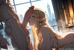 1boy 1girl ai_assisted ai_generated artist_name blonde_hair blue_eyes blush braid breasts curvaceous curvy curvy_female curvy_figure earrings erection fellatio female from_side green_eyes hetero huge_penis indoors jewelry large_breasts large_penis long_hair looking_at_penis miyuai nintendo nude open_mouth oral penis pointy_ears princess_zelda testicles the_legend_of_zelda thick thick_ass thick_butt thick_hips thick_legs thick_thighs veins veiny_penis voluptuous voluptuous_female wet wide_hips wide_thighs window zelda_(breath_of_the_wild)