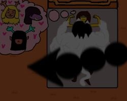 2025 2026 bed bedroom catti_(deltarune) catti_cattenheimer cowgirl_position december_holiday deltarune dess_holiday digital_media_(artwork) english_text fat_female female_on_top implied_penetration implied_sex noelle_holiday obese obese_female source_request susie_(deltarune) thinking_of_someone_else undertale undertale_(series)