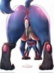 2026 all_fours anthro anus areola black_body black_fur blue_body blue_fur blush bodily_fluids breasts butt canid canine cum cum_drip cum_from_vagina cum_in_vagina cum_inside dripping female female_anthro fur generation_4_pokemon genital_fluids genitals hanging_breasts hi_res looking_through looking_through_legs lucario mammal mimideu64931 nintendo nipples nude open_mouth pink_areola pink_nipples pokemon pokemon_(species) presenting presenting_hindquarters simple_background solo tail tongue vulva