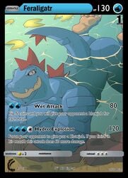 absurd_res anthro anthrofied ass blue_body blue_scales card_game claws crocodilian english_text fangs feraligatr game_card gaming hi_res male male_only muscular muscular_anthro muscular_male nintendo partially_submerged pokémon_(species) pokemon pokemon_card reptile scales scalie solo swimming text video_games zipperhyena