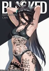 1girl ai_generated anime artist:basicallynomore black_panties black_sports_bra blacked blacked_clothing female looking_at_viewer manhattan_cafe_(umamusume) pubic_tattoo qos qos_clothing qos_tattoo queen_of_spades queen_of_spades_symbol queen_of_spades_tattoo sportswear tattoo tattoos umamusume white_skin