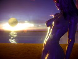 abs ass awoken beach bikini blue_skin destiny_(game) destiny_2 fit fit_female invader_doomest muscular_female nude petra_venj pose red_hair sexy_pose sunset tits traveler
